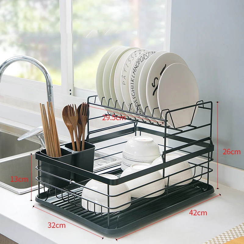 VEVOR Dish Drying Rack 2-Tier Dish Drainer Carbon Steel Kitchen Utensil Holder Dish Racks