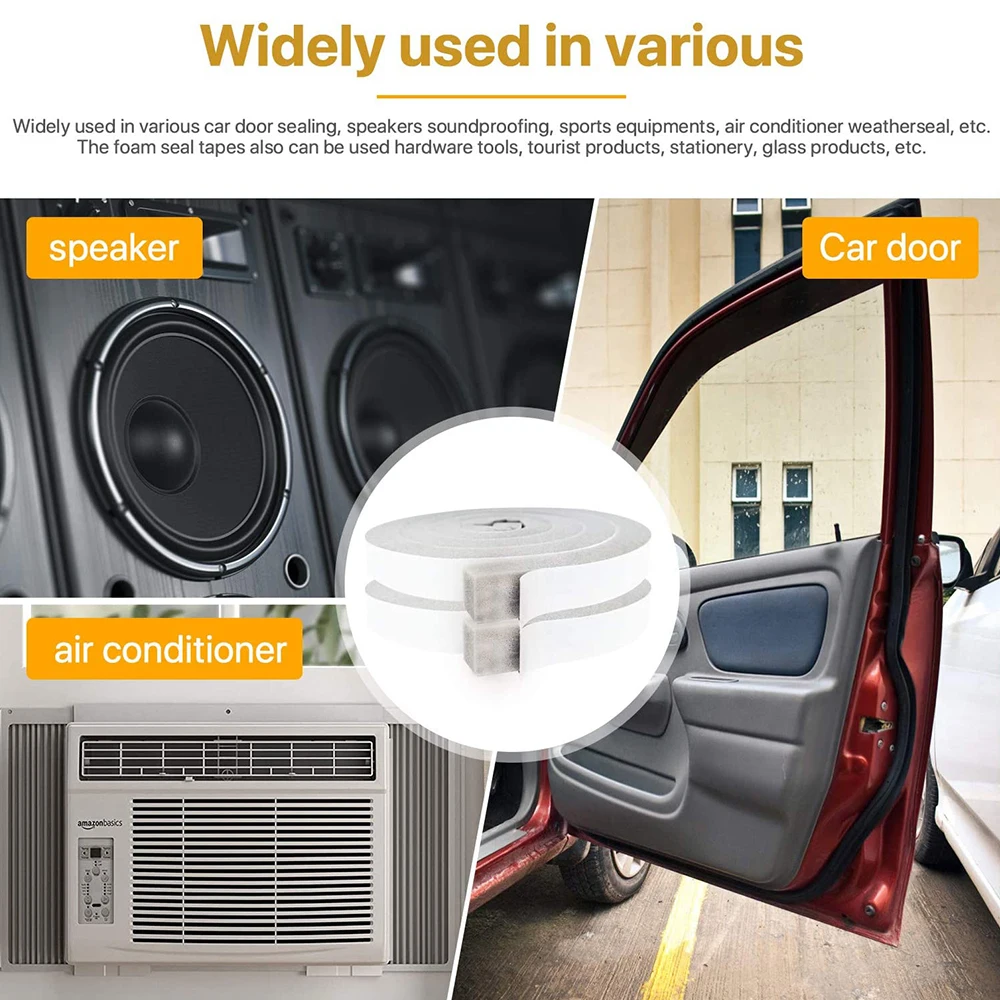 PU Sponge Foam Seal Strip Tape Adhesive Anti Collision Soundproof Weather Stripping Doors Windows Furniture Protection 4M