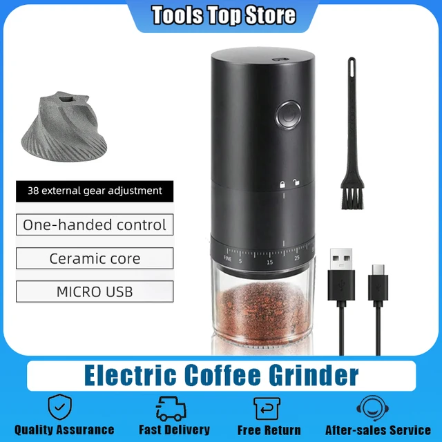 Moulin à café électrique avec noyau de broyage en céramique d'épaisseur réglable, moulin à grains de café à batterie longue durée Rechargeable 1