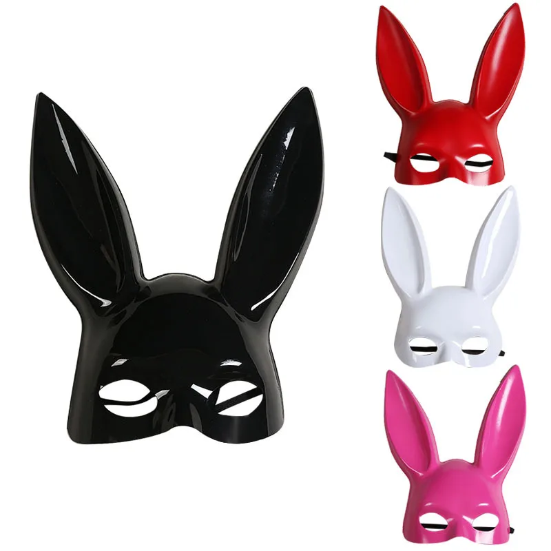 

White Black Anime Women Girl Sexy Bunny Mask Half Face Long Ears Bondage Mask Masquerade Party Cosplay Costume Props