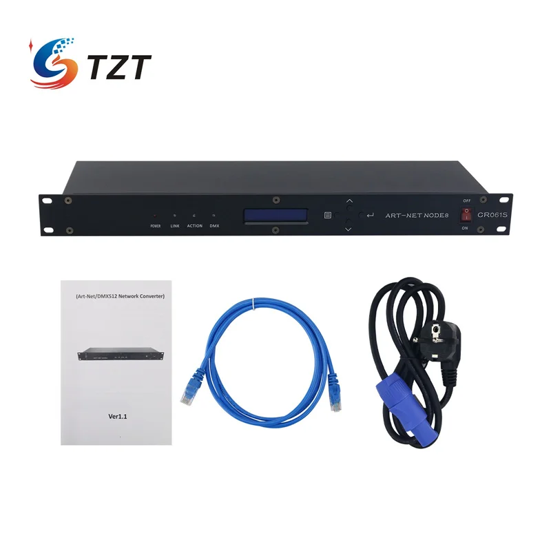 TZT CR061S 8CH ArtNet DMX 인터페이스 ArtNet-DMX512 변환기(19인치 1U 랙 포함) 무대 조명 제어용