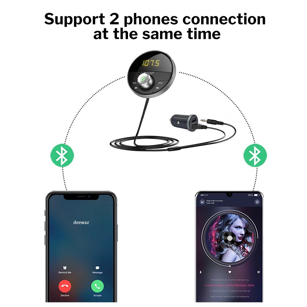 Bluetooth fm transmitter AUX Car Adapter FM Transmitter Modulator Handsfree Kit Auto Music BT 5.0 Receiver Carkit