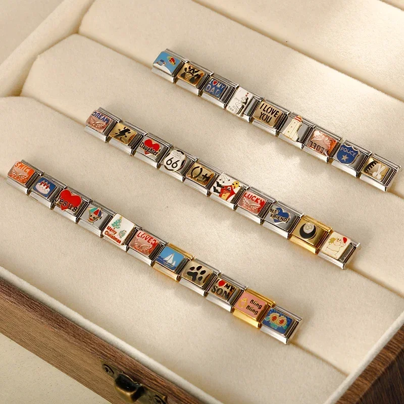 Hapiship stainless steel bracelets rose lucky dream heart Jesus lightning police Italian charm links fit 9mm