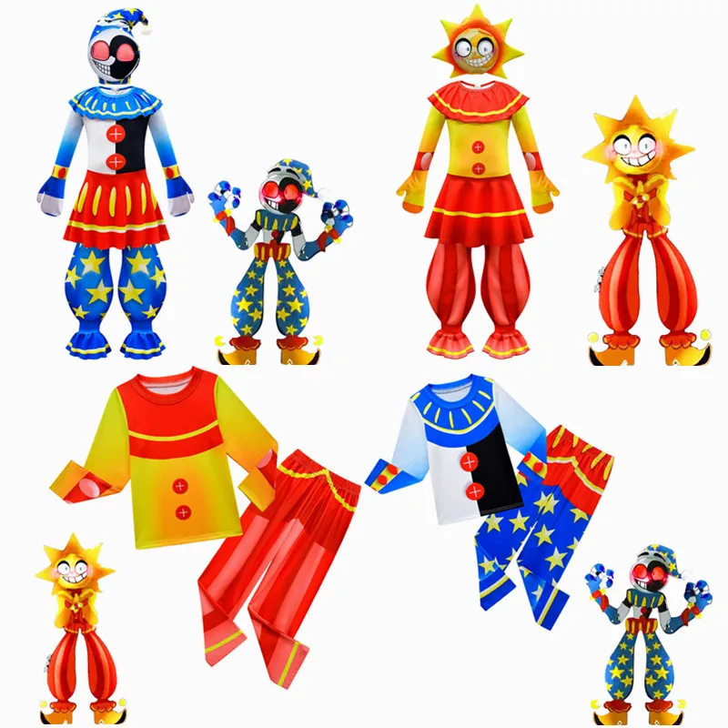 Sundrop E Moondrop Fnaf Costume Cosplay Bambini Anime Tuta Maschera Horror Halloween Natale Festa Di Compleanno Costume