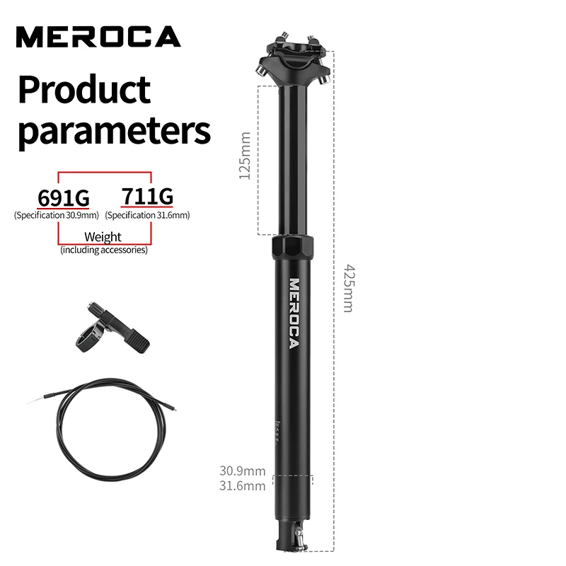 Bike Dropper Seat Post 30.9/31.6x425mm Internal Routing Cable Remote Wire Control Lift Seat Tube Mtb Seatpost