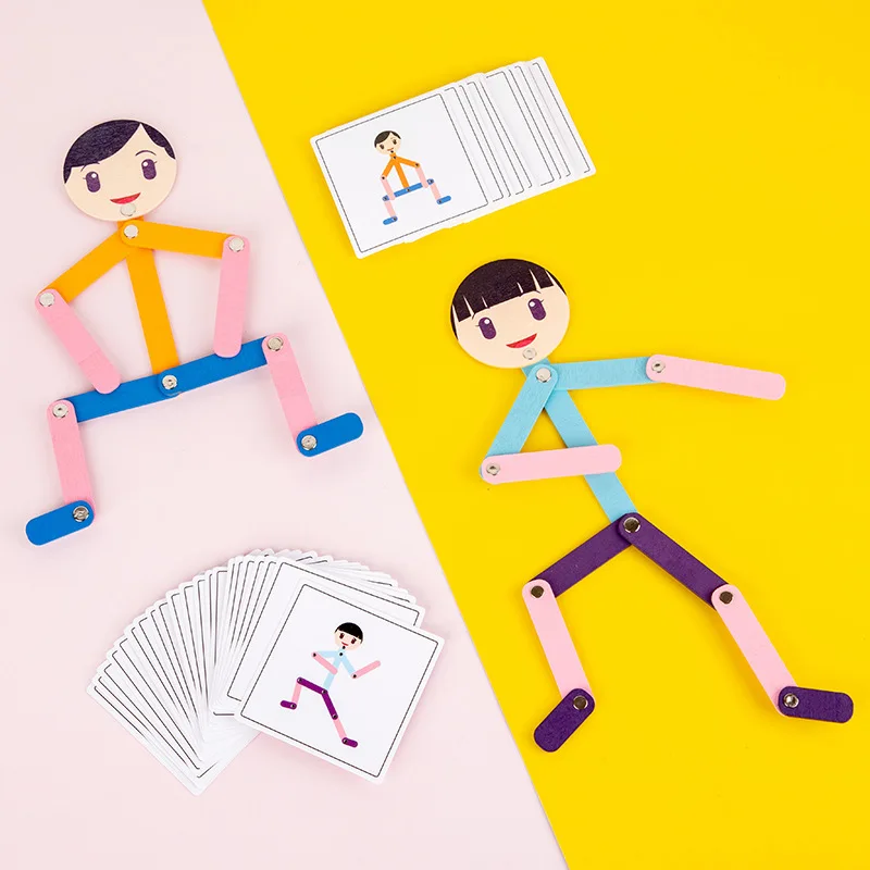 

New Kids Wooden Puzzle Montessori Toy Action Shape Matching Jigsaw Games Interactive Wooden For Boy Girl Toys