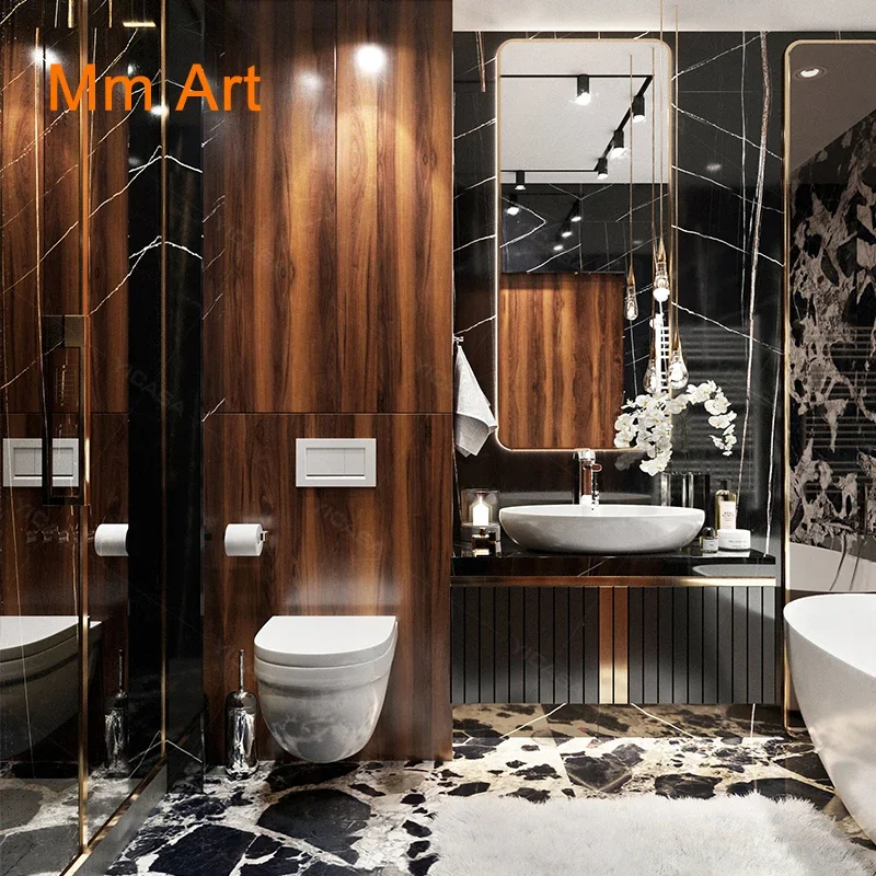 new design luxury hotel villa project black bathroom vanity bathroom furniture wash basin cabinet