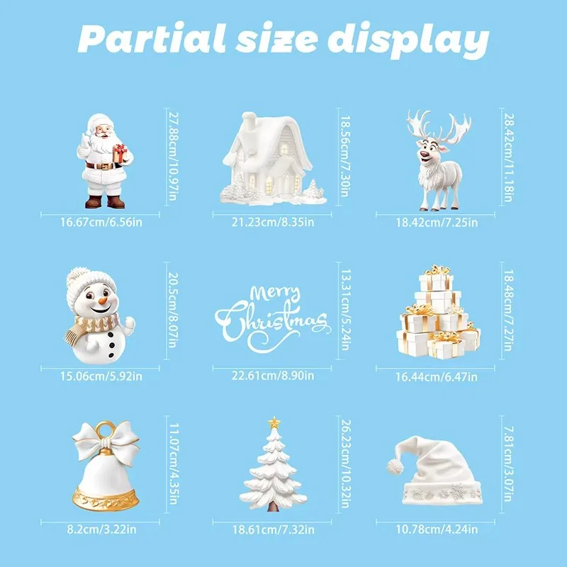 9pcs/set Christmas Window Stickers Santa Claus Xmas Tree Snowflake Glass Decal 2025 New Year Home Decoration Navidad 2024 Gifts