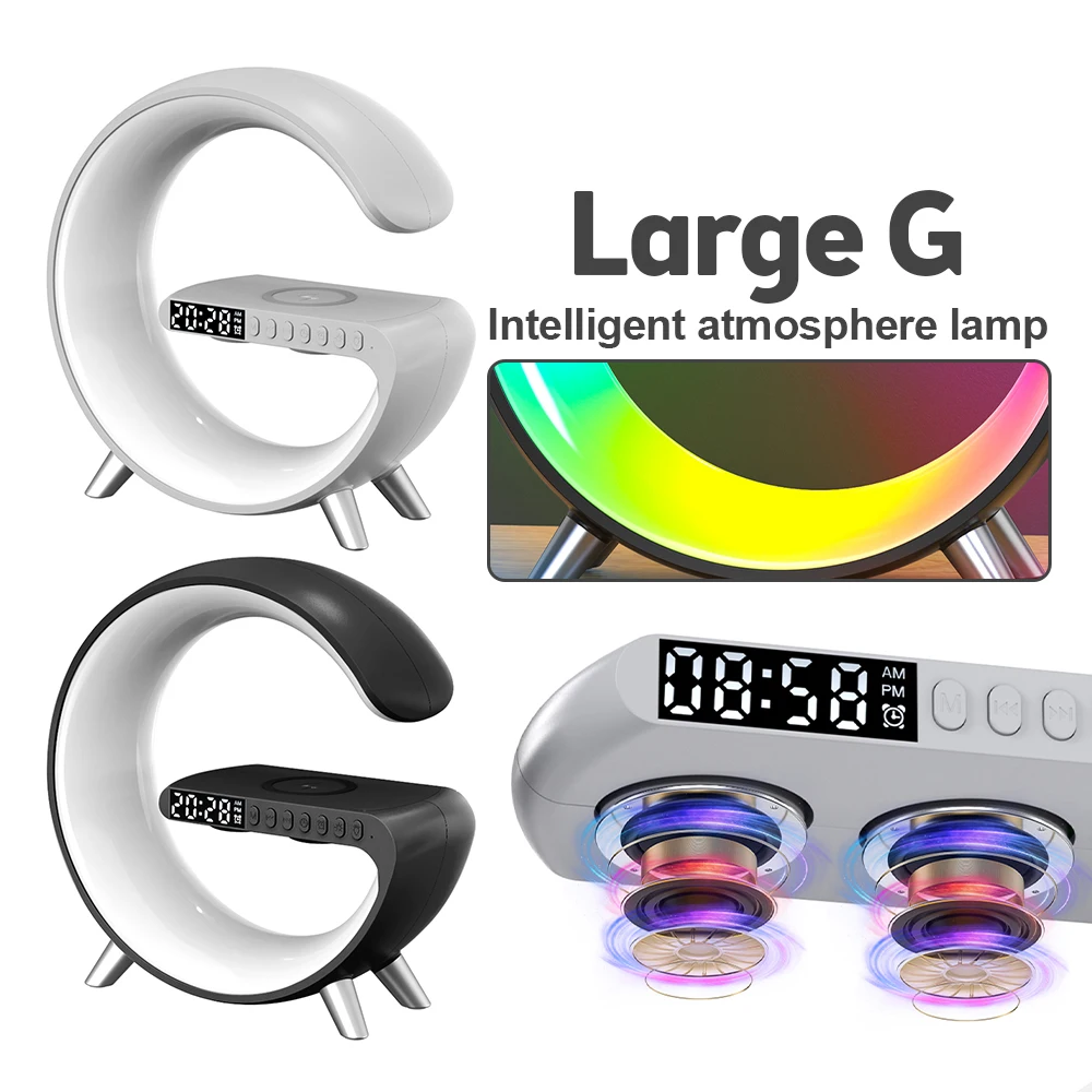 

Светодиодная RGB-подсветка для ночной атмосферы, цифровые часы, динамик, беспроводное зарядное устройство, настольная лампа с регулируемой яркостью, украшение для детской спальни