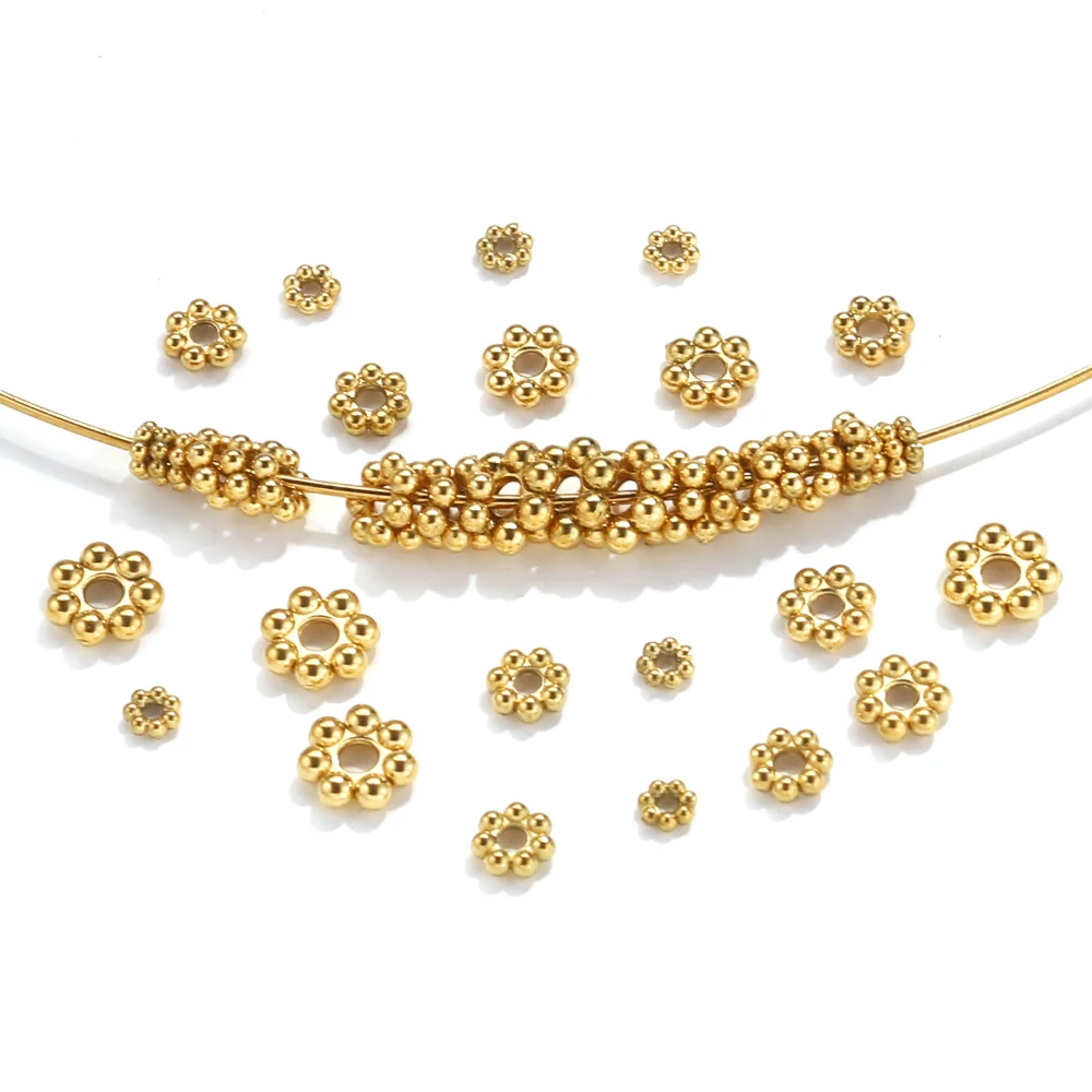 50pcs Stainless Steel Daisy Wheel Flower Charm Loose Gold plated Spacer