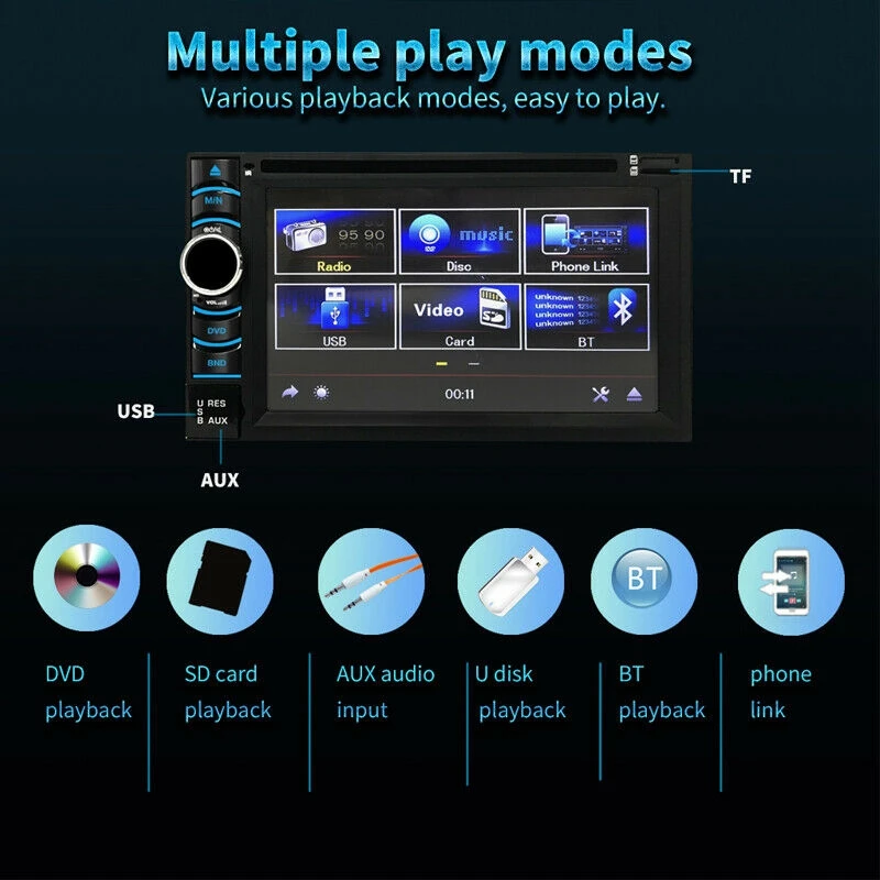포드 차량용 스테레오 CD DVD HD 플레이어, 라디오 블루투스 FM AM TV USB, 6.2 인치, 2 DIN