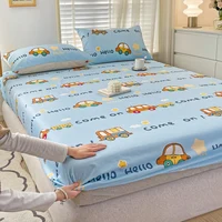 Cute Cartoon Car Fitted Sheet with 2 Pillow Case Cotton Lovely Vehicle Cars Bed Sheet Set for Kids Boys Light Blue Bed Cover 5