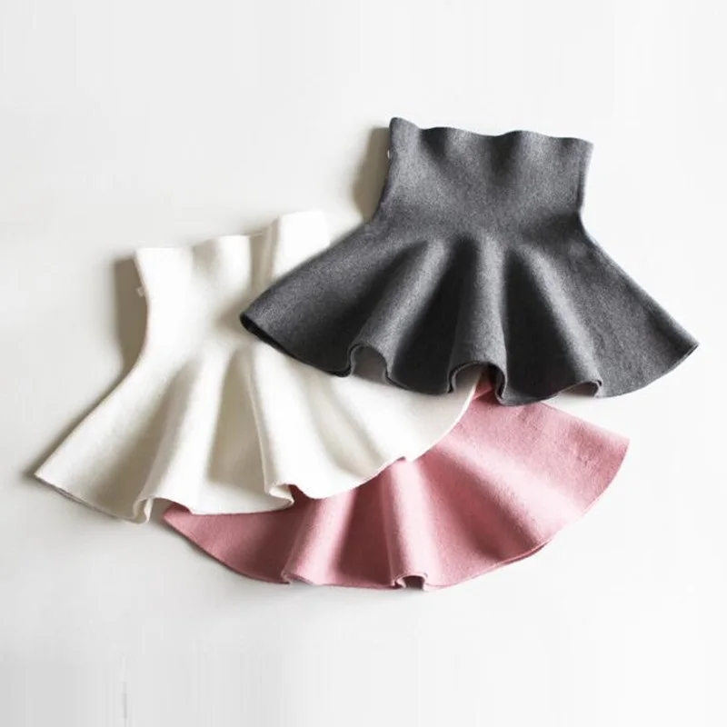 2-10 Years Spring Autumn Winter Girls Tutu Skirt Toddler Baby Girl Mini Skirts Kids High Waist Knitted Skirts Children Clothes