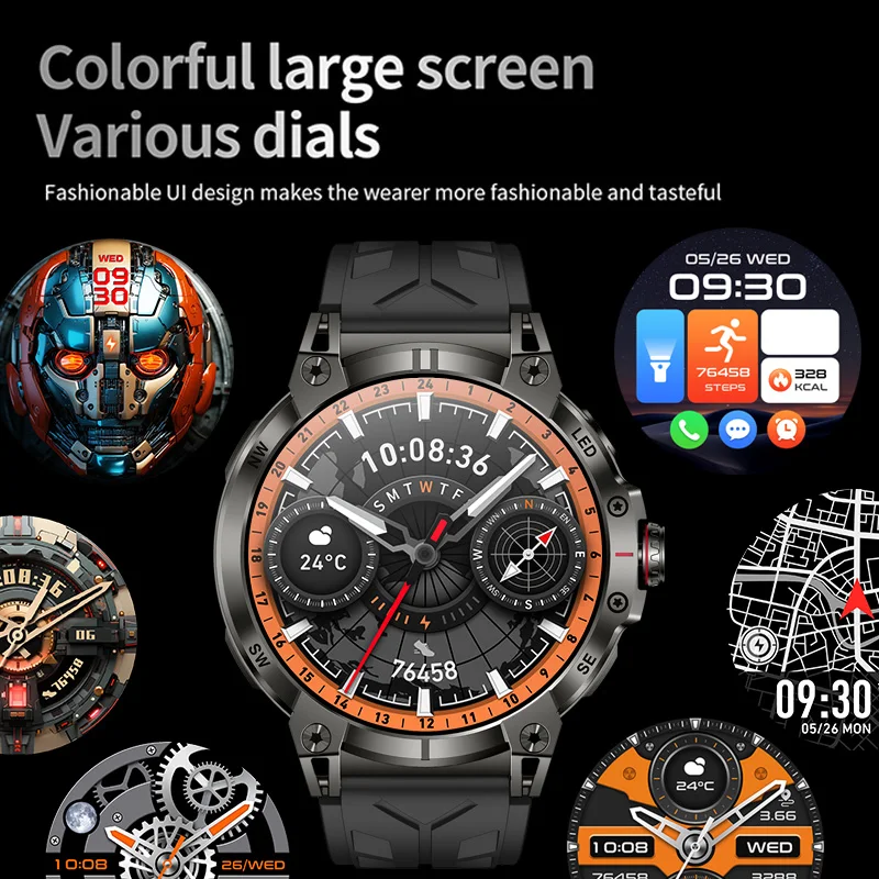 CanMixs 1.85��ġ ������ ����Ʈ �ð� ���� ��ħ�� 760mAh ���� ��ȭ Smartwatch IP68 ��� �߿� 100+������ Ʈ��Ŀ