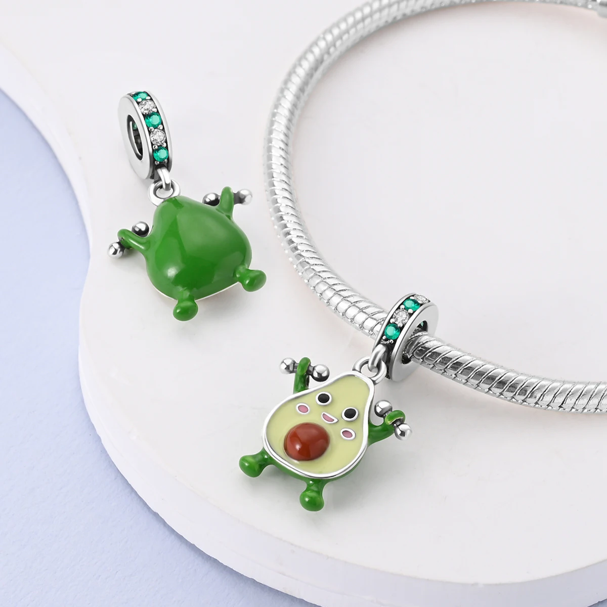 Silver Fruit Charm Bead Pendant - Strawberry, Cherry, Avocado Design