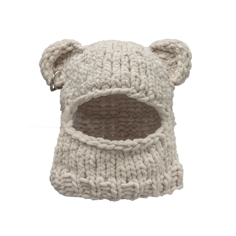 Korean Y2k Solid Color Pullover Balaclava Hat Winter Outdoor Hip Hop Masked Hat Warm Knitted Skull Beanie Cap for Men and Women 5