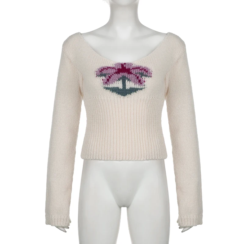 IAMSURE Vintage Basic Slim Printed Cropped Sweater Image 3