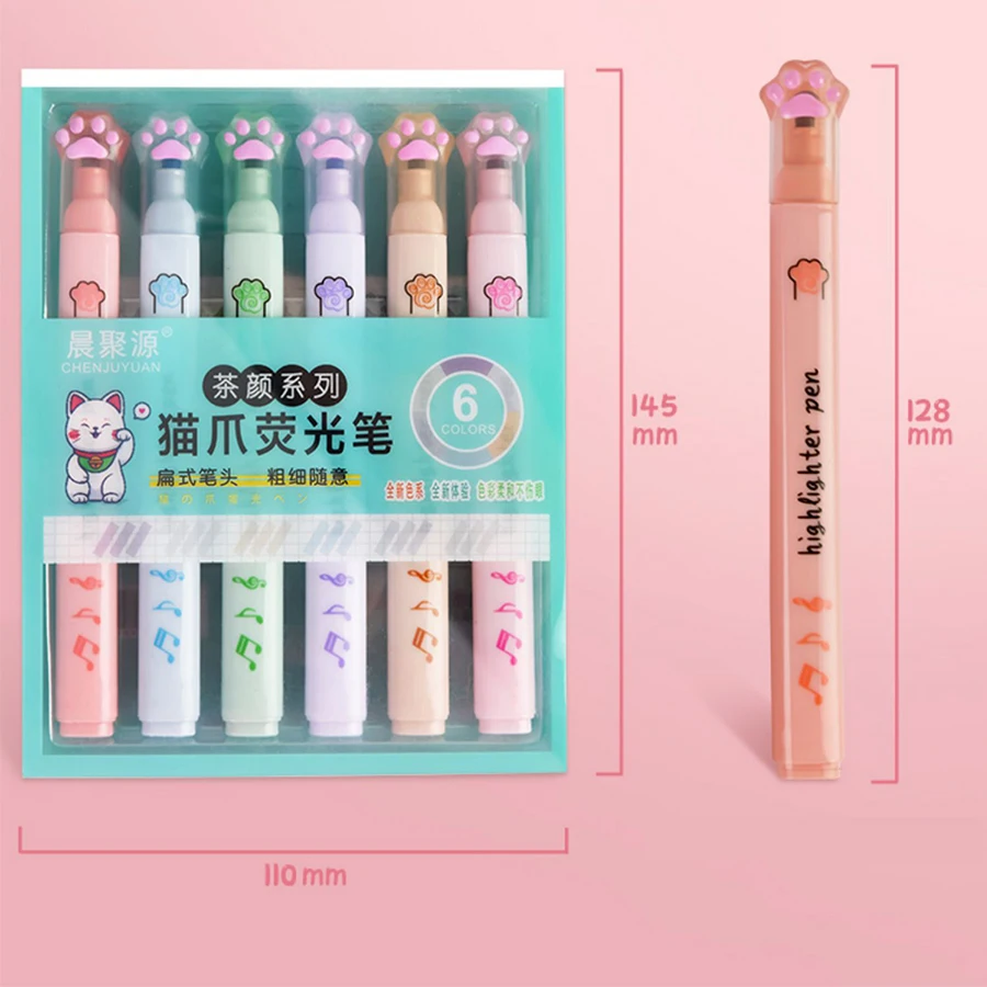 6 개/대 형광펜 펜 컬러 마커 더블 엔드 파스텔 형광 세트 카와이 펜 귀여운 고정 학교 사무용품