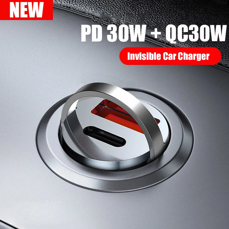 

Автомобильное зарядное устройство с Mini USB C, 30 Вт, PD QC 3,0, Сверхбыстрая зарядка, адаптер для iPhone 14 Pro Max 13 12 11 8 Plus Sumsung iPad Huawei phone