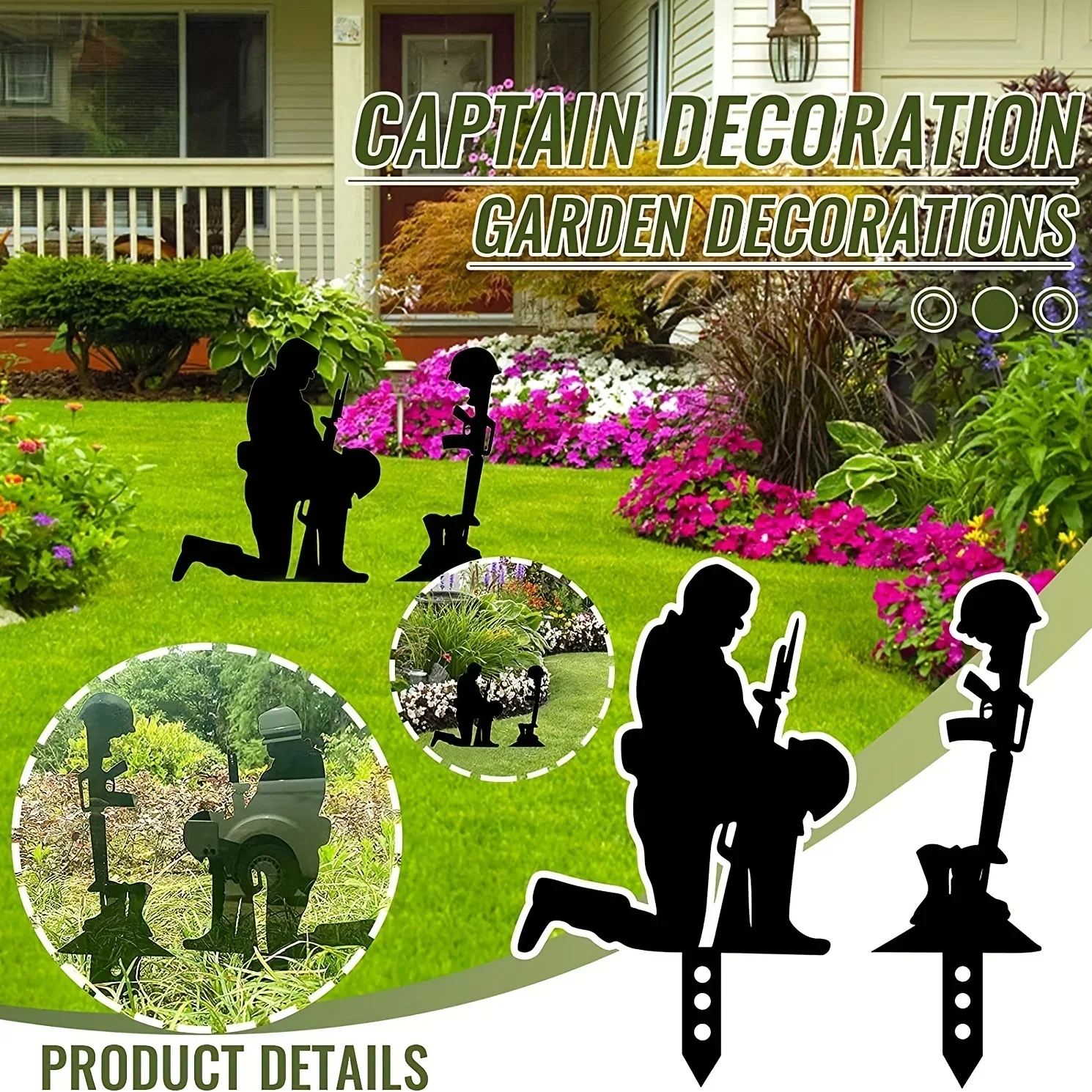 

CIFBUY Decoration 2pcs Metal Wrought Iron Garden Stake Land Defense Army Outdoor Decoration Plug-in Outdoor Garden Sign Commemor