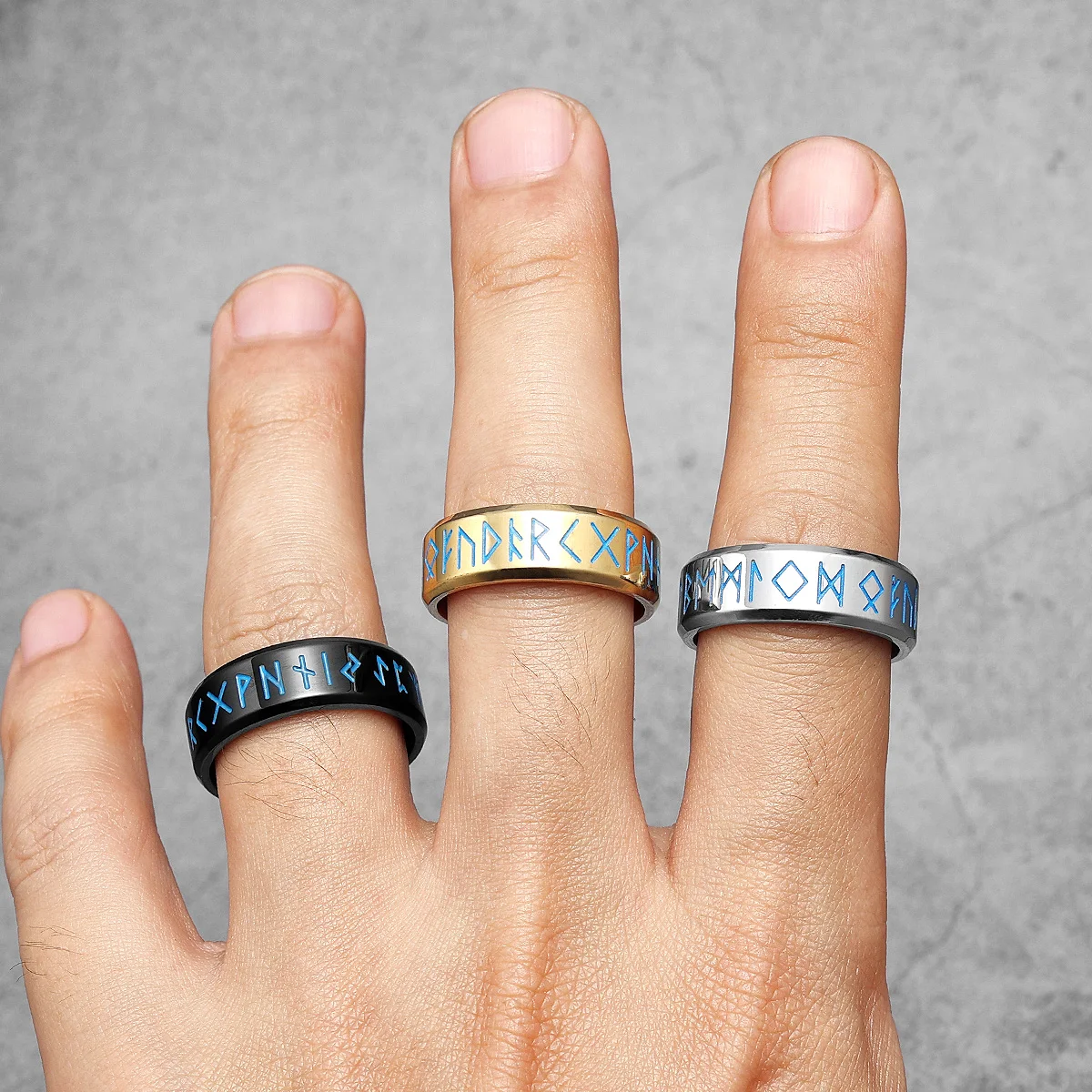 Luminous Viking Runes Men Fidget Rings Stainless Steel Jewelry Punk Rock Rotatable Fashion Accessories for Women Gift Wholesale 3