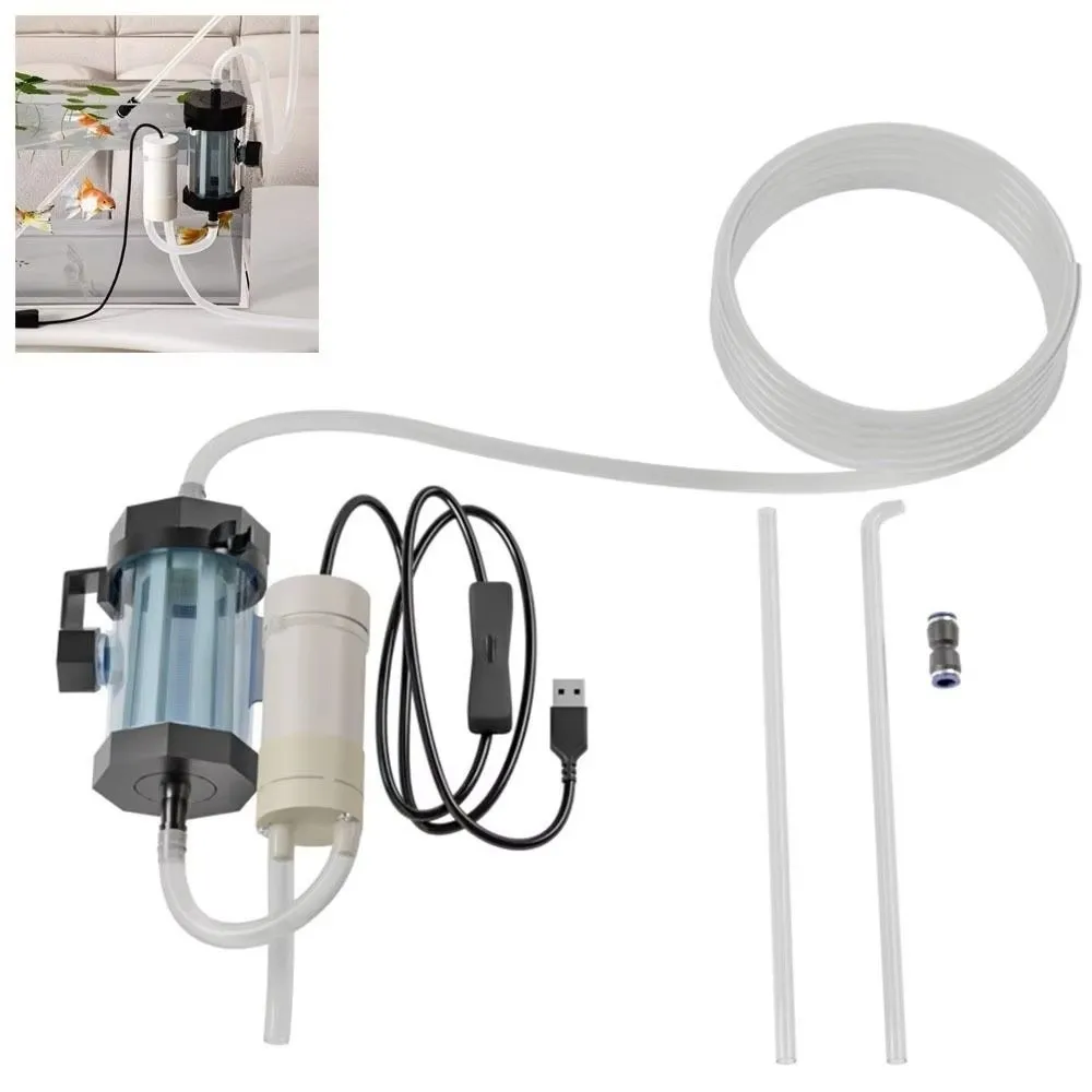 USB Powered Aquarium Water Changer 280GPH Low Noise Fish Tank Feces Suction Pump Detachable Strong Suction Vacuum Gravel Cleaner