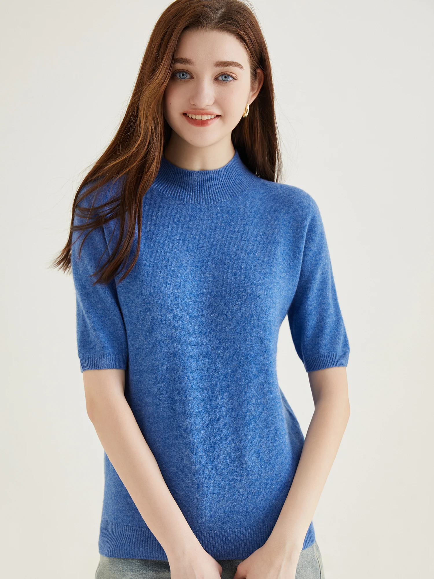Wool Top Women's Sweater Knitwears Short Sleeve Pullover 100% Wool Half Turtleneck Sweater for Women Knit Jumper Female Clothing