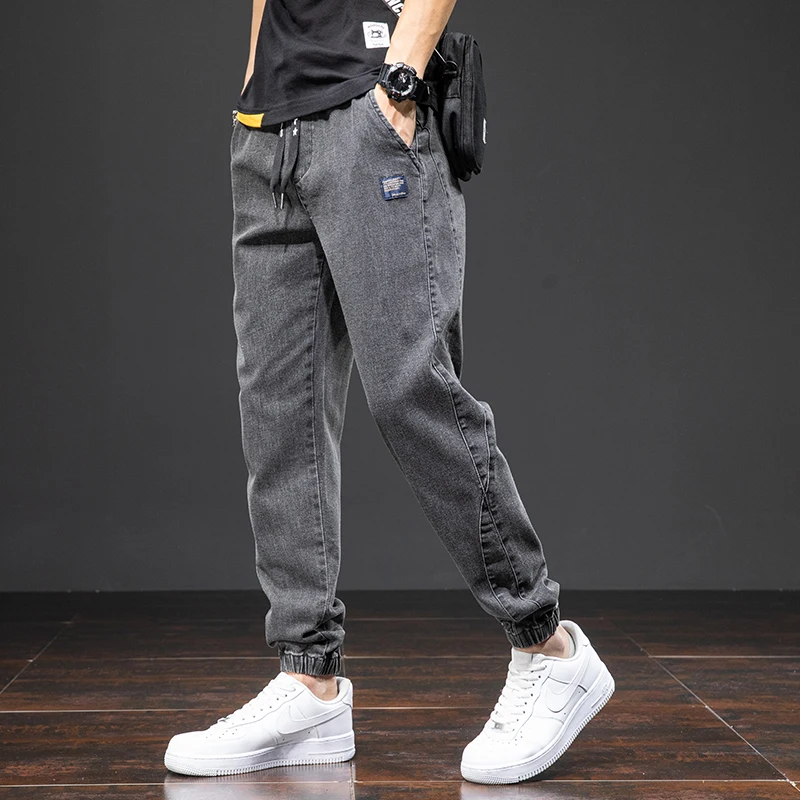 

Men'S Jeans Slim-Fitting Pants Casual Jogging Pants Streetwear Drawstring Harlequin Denim Pants Men'S Cargo Pants