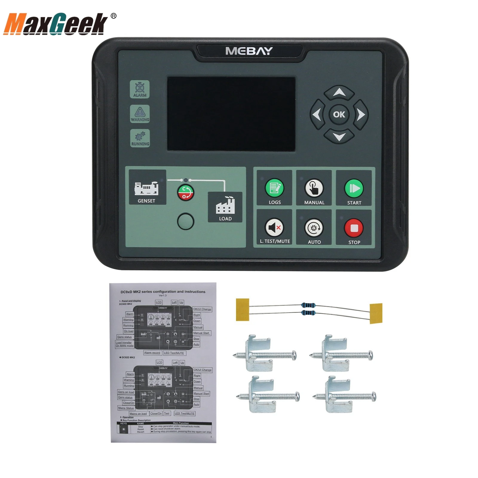 

Maxgeek DC92DR MKII AMF Diesel Generator Controller Module Auto start Gasoline Genset RS985 CAN Interface PC Monitoring LCD