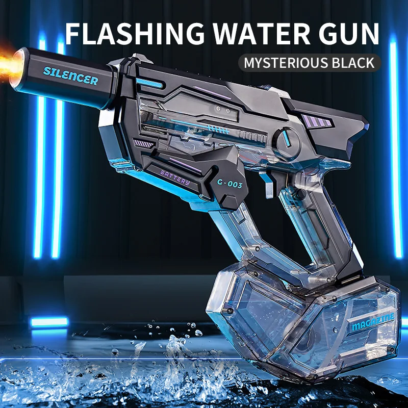 Brinquedo de Pistola de Água Elétrica com Efeito de Fogo LED para Crianças, Grande Capacidade, Carregamento Automático via USB, Brinquedo de Verão ao Ar Livre