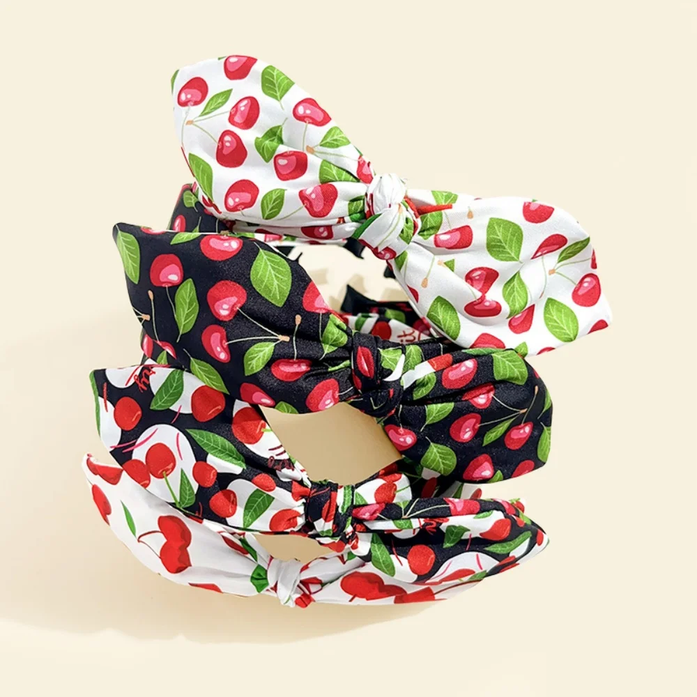 عصابات شعر بطباعة الكرز والفواكه الحلوة للنساء والفتيات على شكل أذن كورية على شكل متقاطع وإطار ناعم وإكسسوارات طوق الشعر للصيف