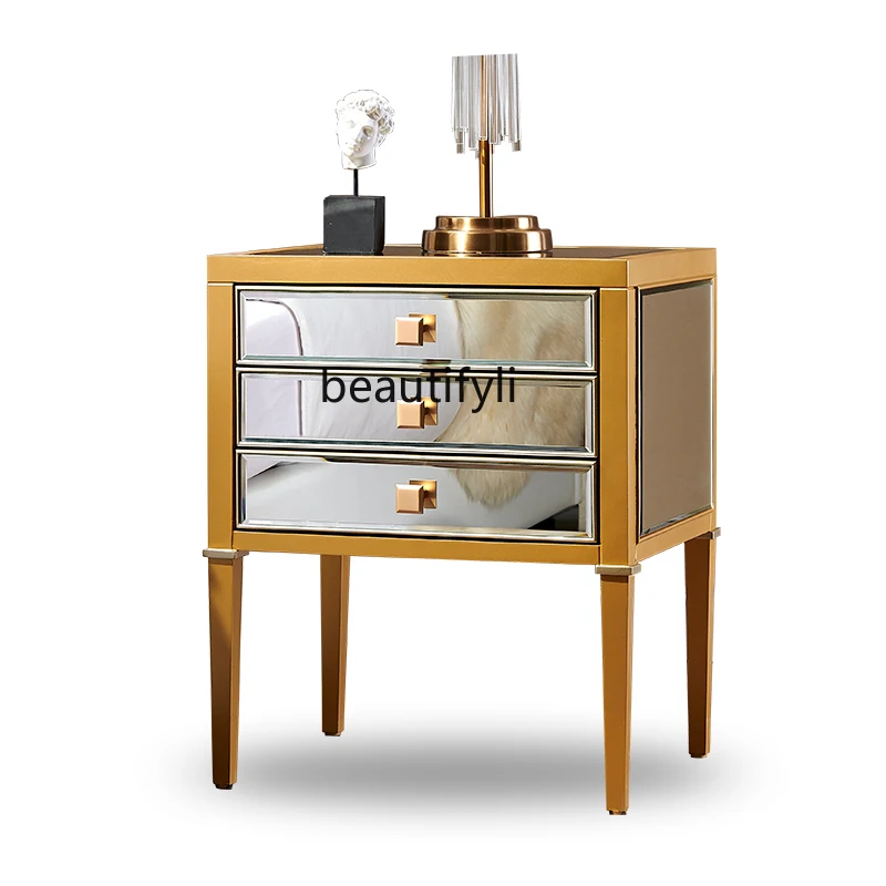 Bedroom Light Luxury Mini Apartment Bedside Bedside Cabinet Modern Simple Mirror Locker