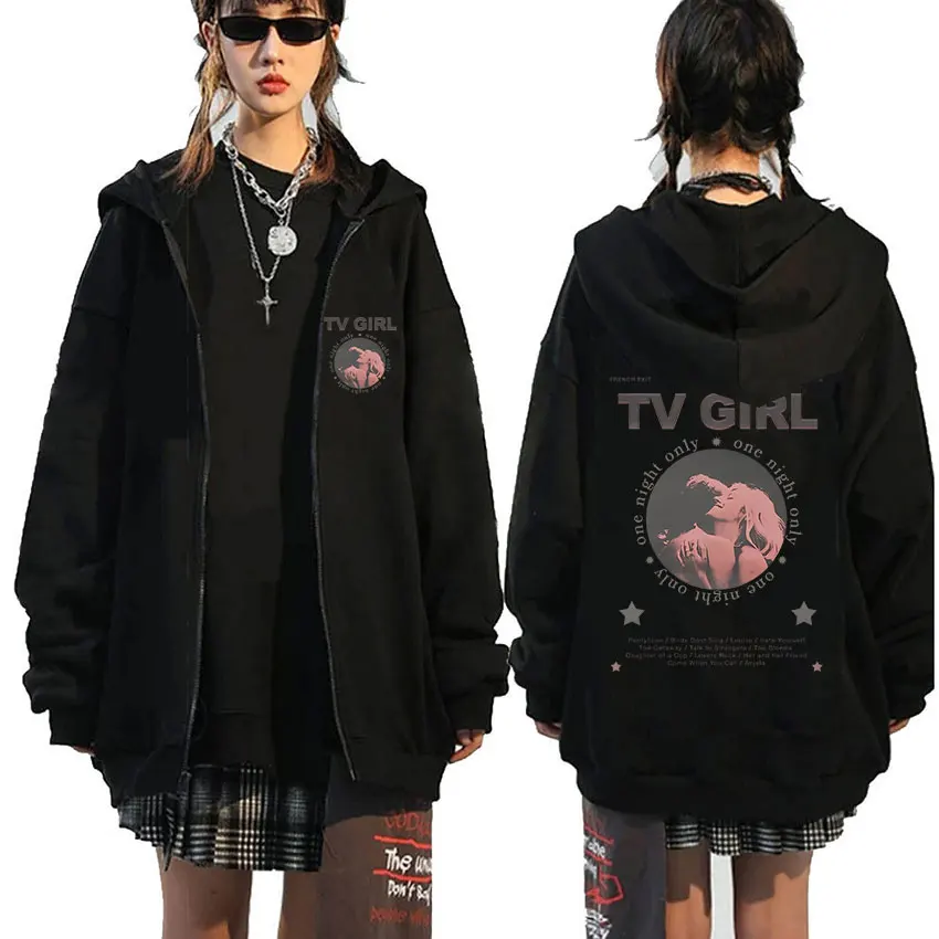 Tv Girl One Night Only Zipper Felpa Con Cappuccio Uomo Donna Oversize Zip Up Jacket French Exit Album Poster Merch Lovers Rock Song Felpa