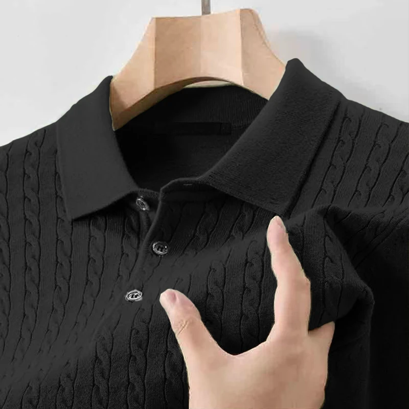 Animal Game Autumn Mens Casual Polo Sweater V Neck Lapel Knit Button Shirts Ribbed Dress Pullover Sweaters Outerwear Cold Blouse