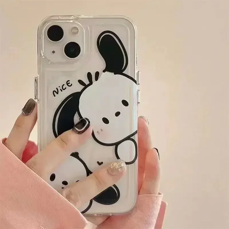 Funda de teléfono con dibujo de perro lindo coreano para iPhone 14 13 11 12 Pro Max 7 8 Plus X XR XS TPU suave transparente estética trasera
