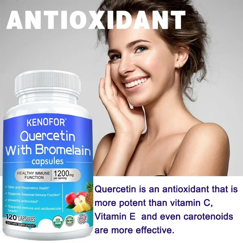 Quercetin 1200 mg Bromelain Zinc Natural Immune Support Supplement Antioxidant Skin Respiratory Health