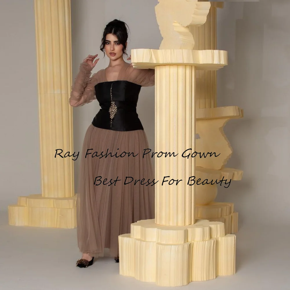 

Ray Fashion A Line Evening Dress V Neck With Long Sleeves Floor Length For Women Formal Occasion فساتين سهرة Saudi Arabia