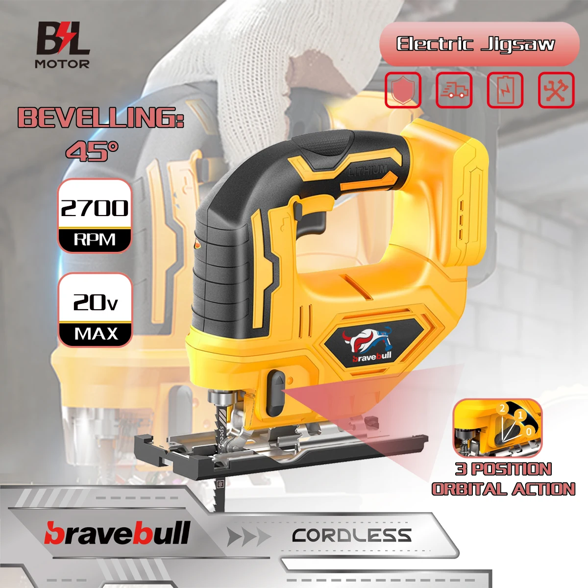 Brushed Electric Jigsaw Cordless Jigsaw Electric Saw 3 Gears Cordless Jig Saw Multifunction Wood cutting Table Tools for Dewalt 20V