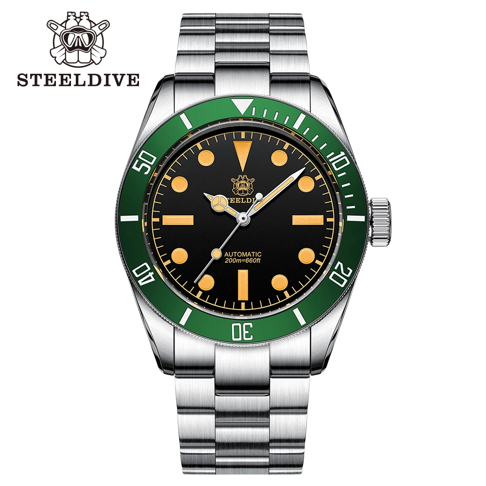 STEELDIVE Brand SD1958 Super Luminous Black Dial Ceramic Bezel 41MM Steel Case 200M Waterproof NH35 Automatic Men Dive Watches