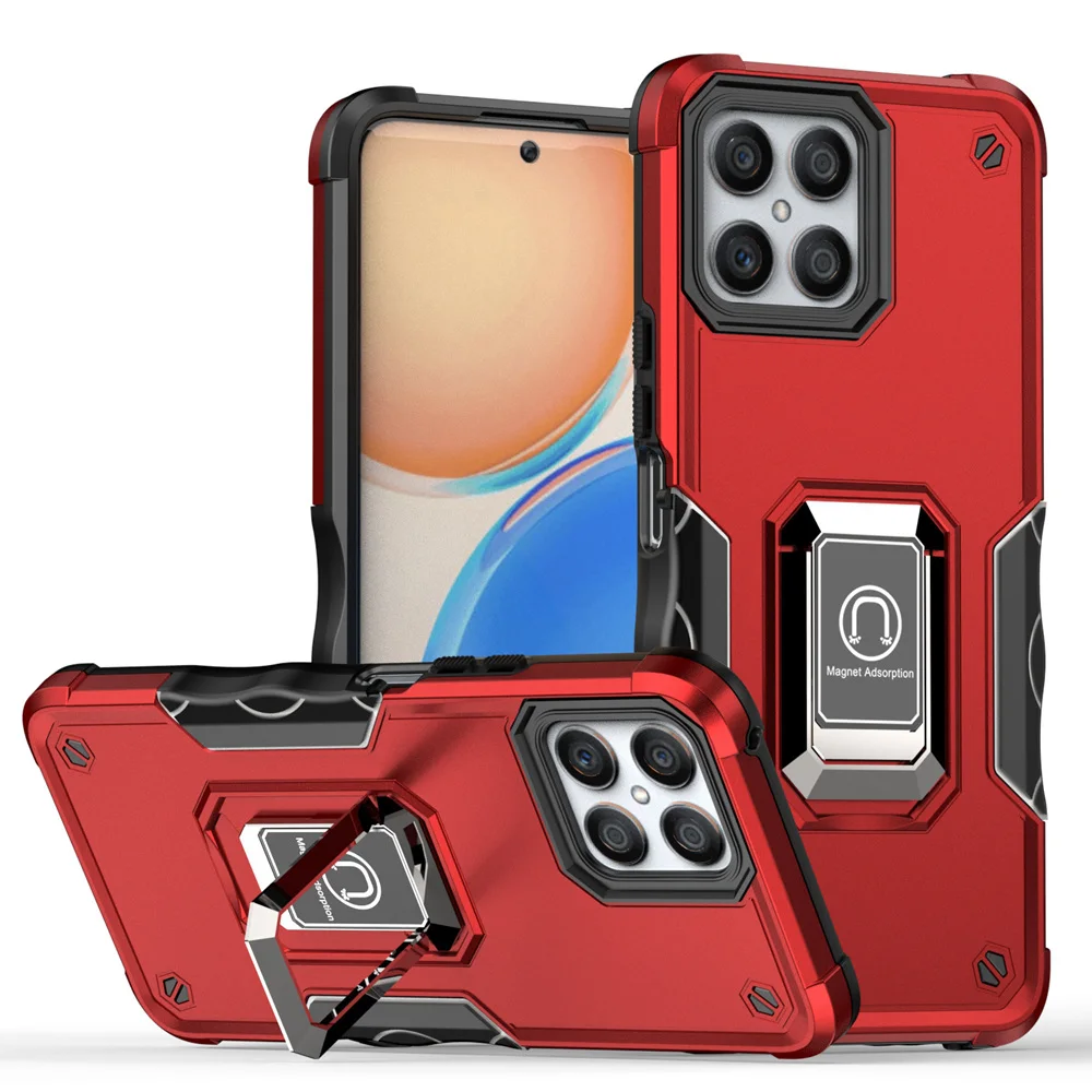 KEYSION Stoßfestes Rüstungsgehäuse für Honor X8 Silikon + PC Metallringständer Telefonrückseite für Huawei Honor X30i_voghion.com