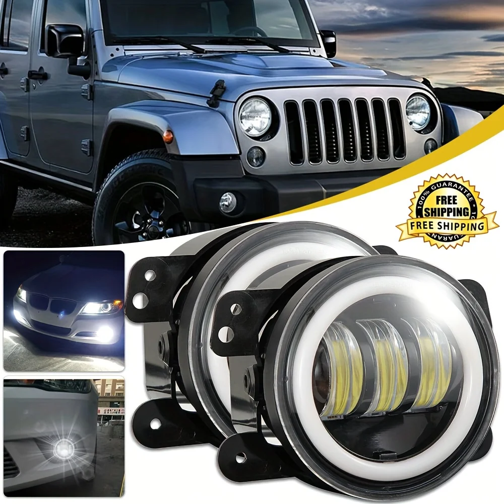 Pair 4 Inch LED Fog Lights, 250W 2800LM LED Front Bumper Light, Driving Offroad Foglights LED Fog Light For SUV