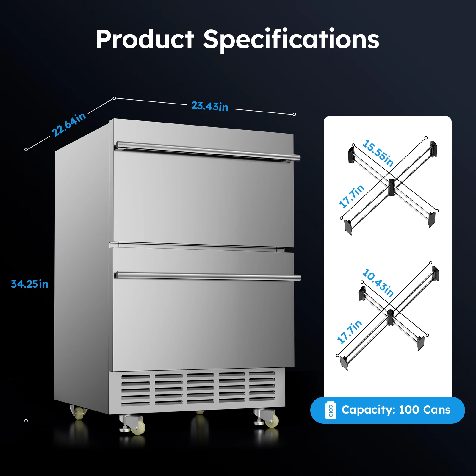 24" Undercounter Refrigerator, 2 Drawer Built-in Beverage Refrigerator with Touch Panel, 5.3 Cu.ft. Under Counter Fridge 3