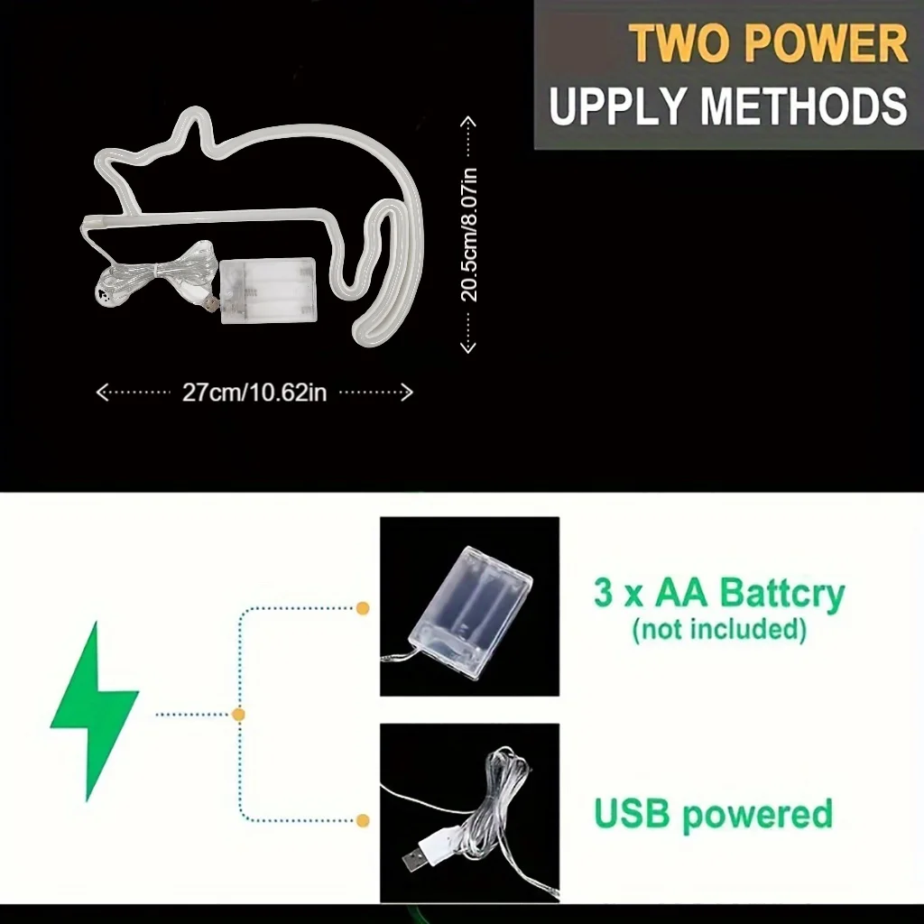 Cute Cat Bedroom Ambient Light, Wall Decoration, Night Light, Holiday Gift, Cute Animal-Themed Ambient Decorative Light, USB or 3*Aa Battery Powered (Batteries Not Included in Shipping)