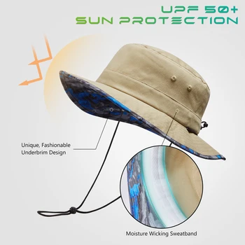 UPF 50+ Foldable Sun Hat Patterned Under Brim Bucket Hats for Summer Hiking Fishing Beach Safari Men Women 5