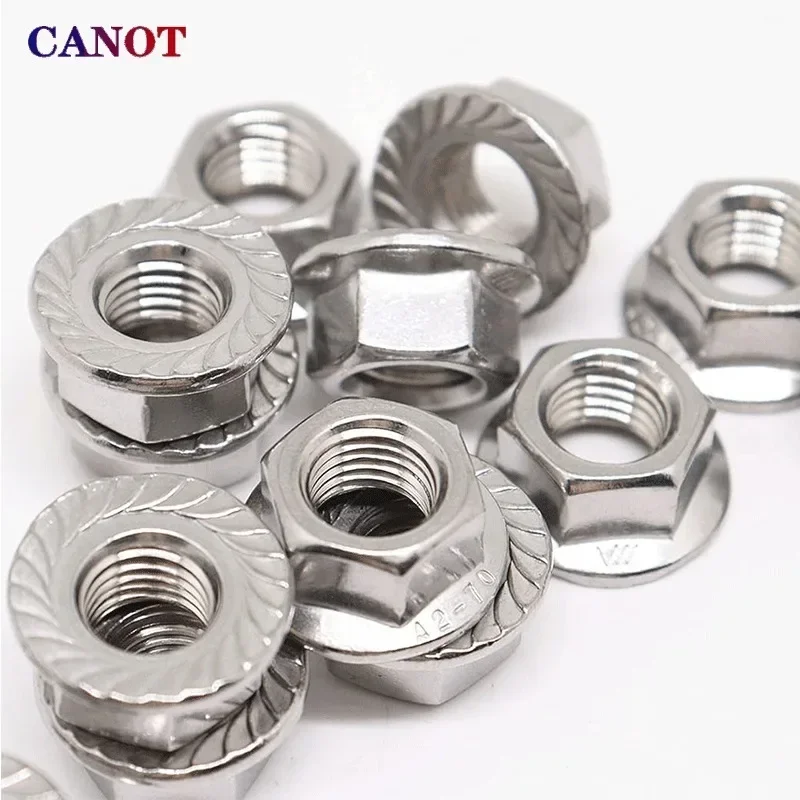 Hexagon Hex Head Serrated Spinlock Lock Flange Nuts DIN6923 M3 M4 M5 M6 M8 M10 M12 M16 M20 304 Stainless steel 50 Pieces