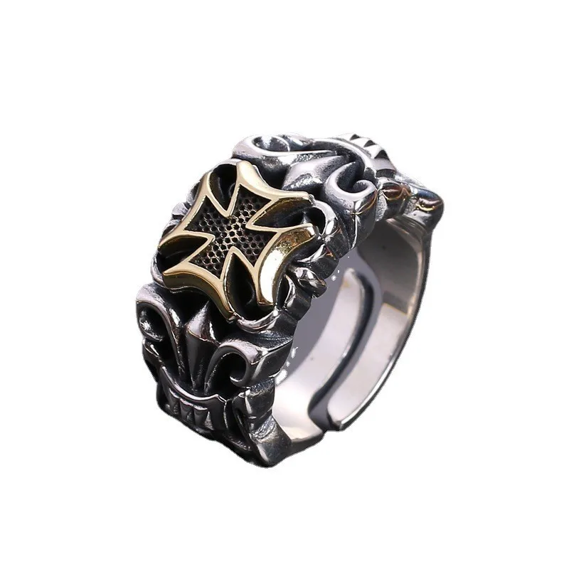 Men's Cross Ring Punk Large Cross Ring Adjustable Size Fashion Men's Personalized Design Jewelry Street Retro Gothic Trend Jewelry Accessories