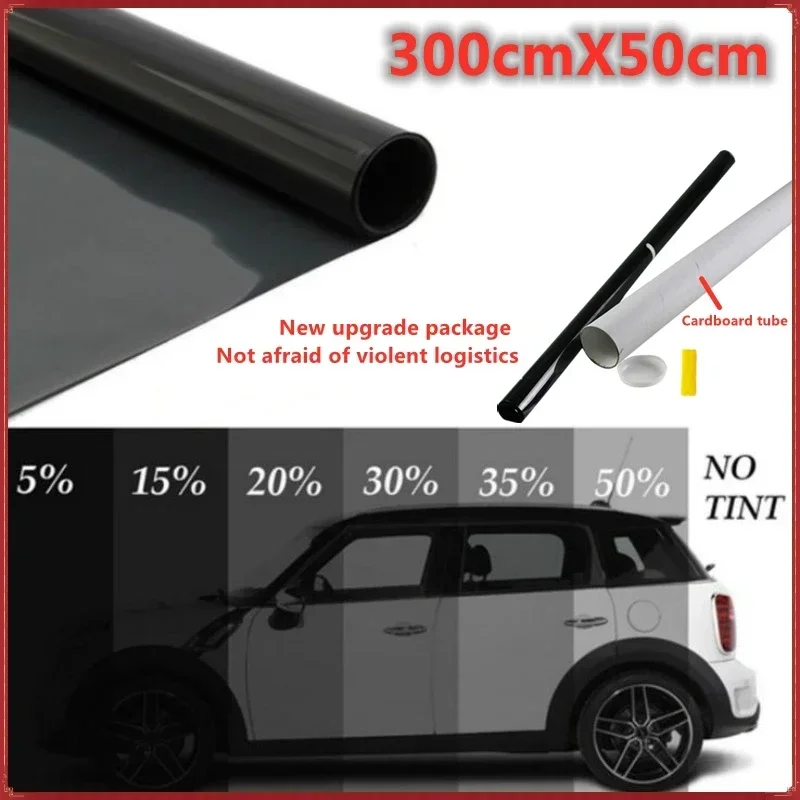 Film Autocollant Noir pour Vitres de Voiture, 300x50cm, 5%-50%, Protection Solaire UV pour l'Été