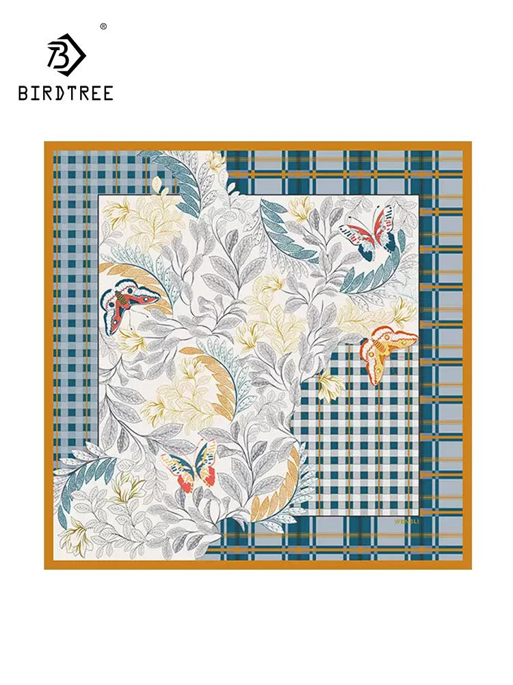 

Птичье дерево, 14 мм 100% шелковый платок, 88 см с принтом пейзажа, подарок для мамы, оригинальный дизайн, французский шарф, осень 2024 A462129QC