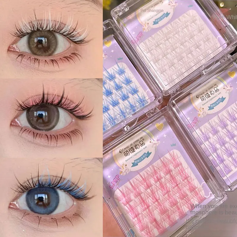 Colorful Individual Lashes Natural Volume Wispy Segmeted False Eye Lashes Extension Cluster Eyelash Red Purple White Blue Purple