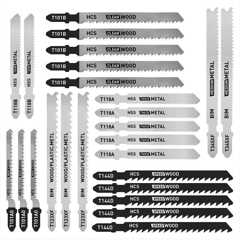 25 Pcs T Shank Jig Saw Blade Set, Tshank Blades For Wood, Plastic And